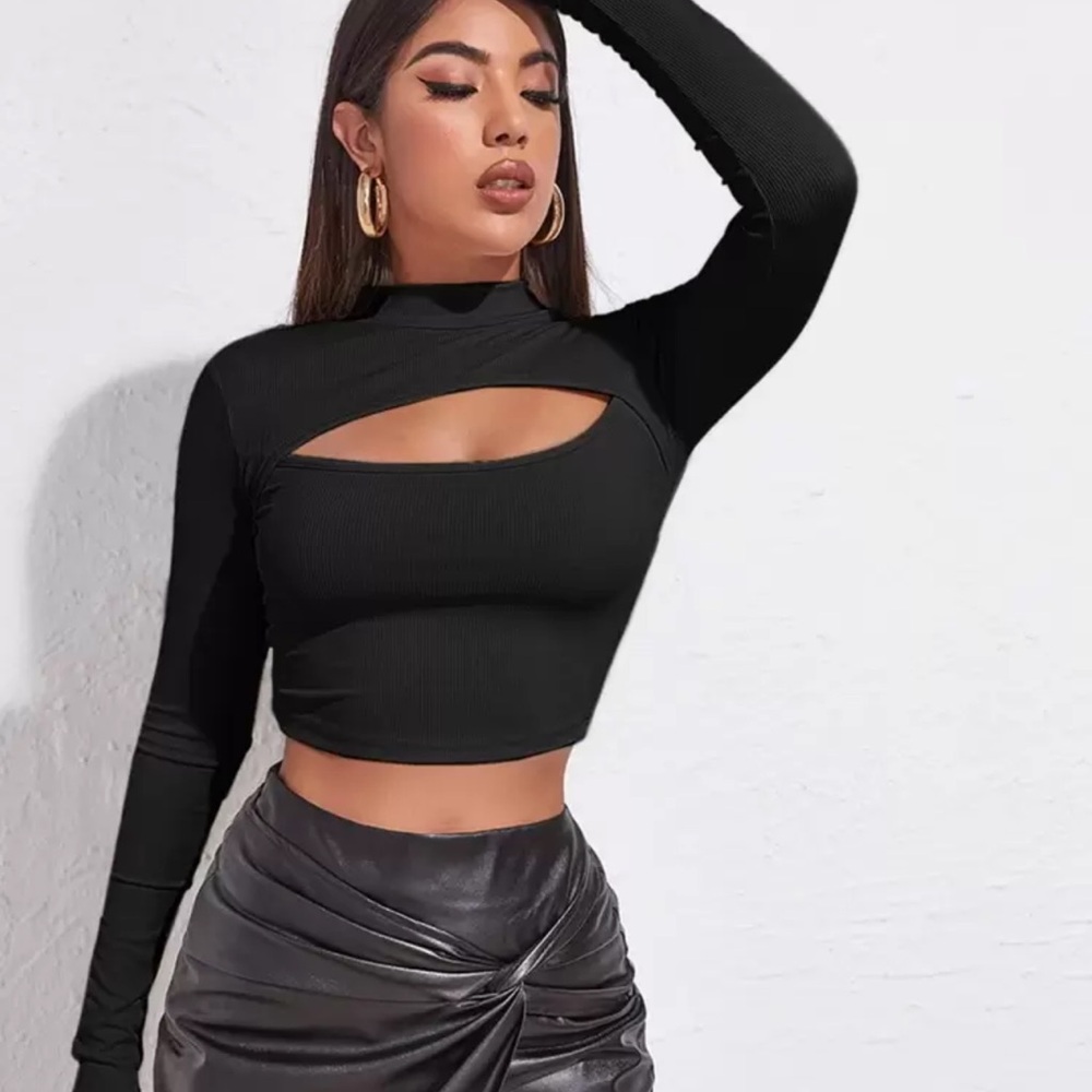 SHEIN Black Cut-Out Crop Top
